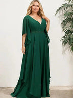 A-line V-Neck Floor-Length Chiffon Mother of the Bride Dress With Sequins Appliques Lace Beading by Dreamylily