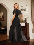 Jumpsuit/Pantsuit V-Neck Floor-Length Chiffon Evening Dress