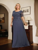 A-line Scoop Floor-Length Lace Chiffon Mother of the Bride Dress With Sequins by Dreamylily