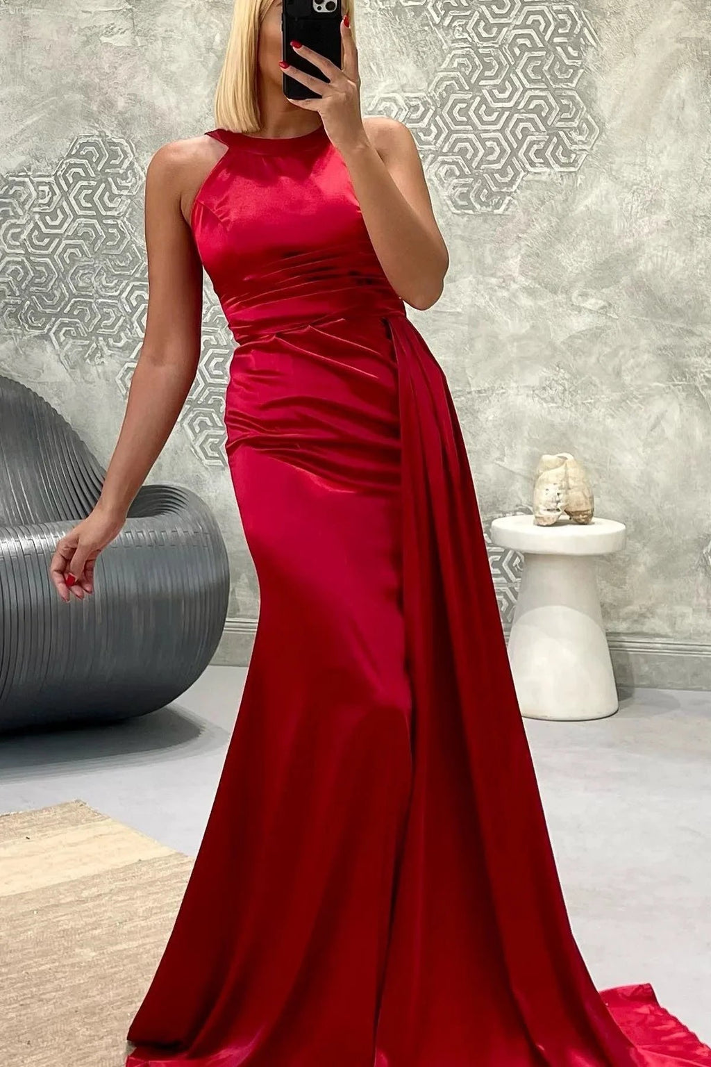 Elegant Long Mermaid Jewel Satin Formal Prom Dress by BIZTUNNEL