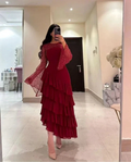 Women's Sequin Prom Dress Chiffon Tiered Burgundy Evening Dress Y7616 by simplepromdress