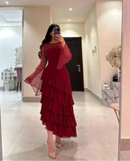 Women's Sequin Prom Dress Chiffon Tiered Burgundy Evening Dress Y7616 by simplepromdress
