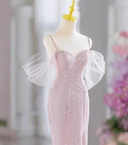 Elegant Pink Mermaid Spaghetti Straps Beading Prom Evening Dress Y7615 by simplepromdress