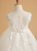 Ivory Lace and Tulle Flower Girl Dress with Floor-Length Design and Elegant B… - photo 5