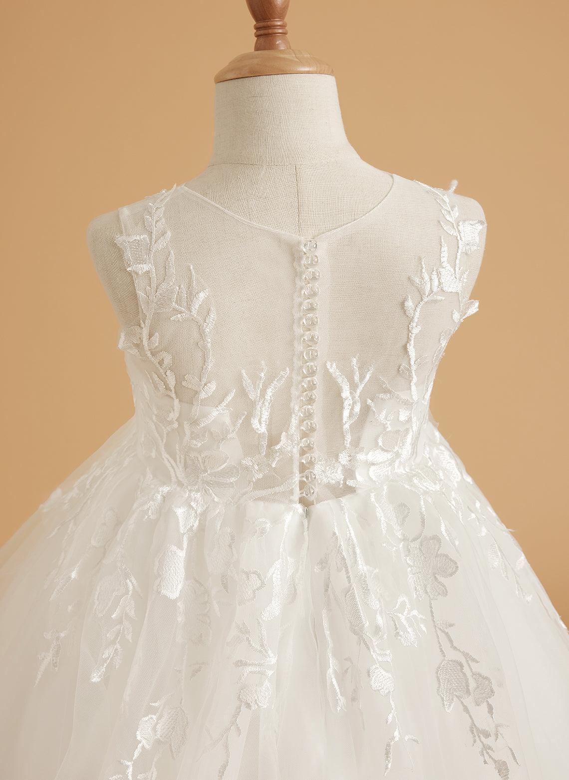 Ivory Lace and Tulle Flower Girl Dress with Floor-Length Design and Elegant B… - photo 5