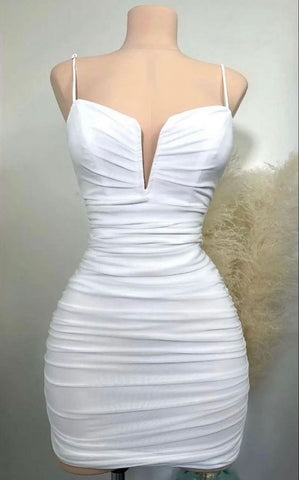 Cute White Straps Homecoming Dress Sexy Bodycon Dress Y1917
