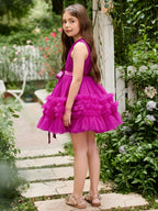 Fuchsia Princess Sleeveless Tulle Flower Girl Dress with Ruffles  (010225236) - photo 6