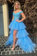 Bette | Blue High Low Homecoming Prom Dress with Lace by KissProm