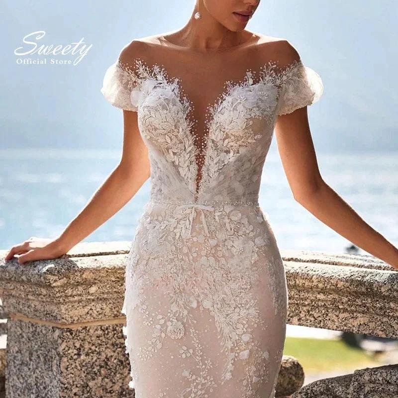 Luxury Detachable 2 In 1 Wedding Mermaid Dress Embroidered Lace On Net With Square Collar Sleeveless Bride Gowns Vestido De Novi by payinti