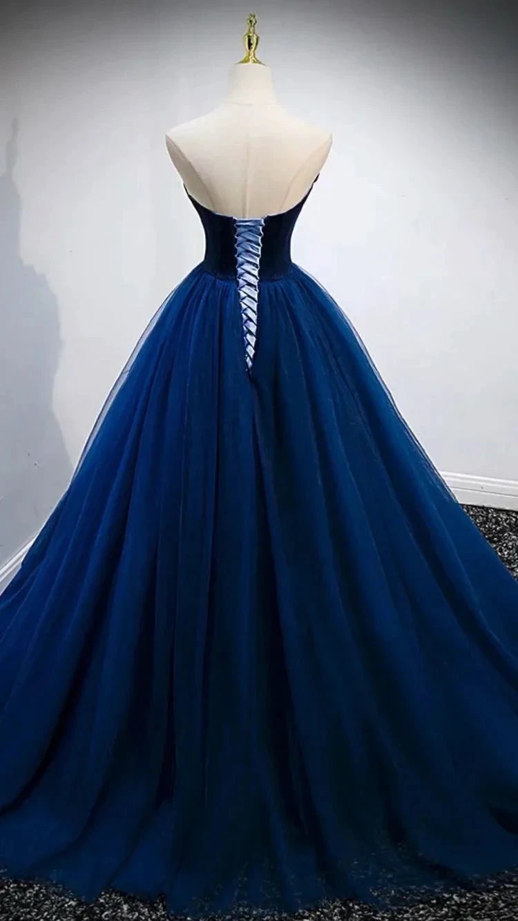 Strapless Blue A-line Prom Dress Elegant Evening Gown Y839 by simplepromdress