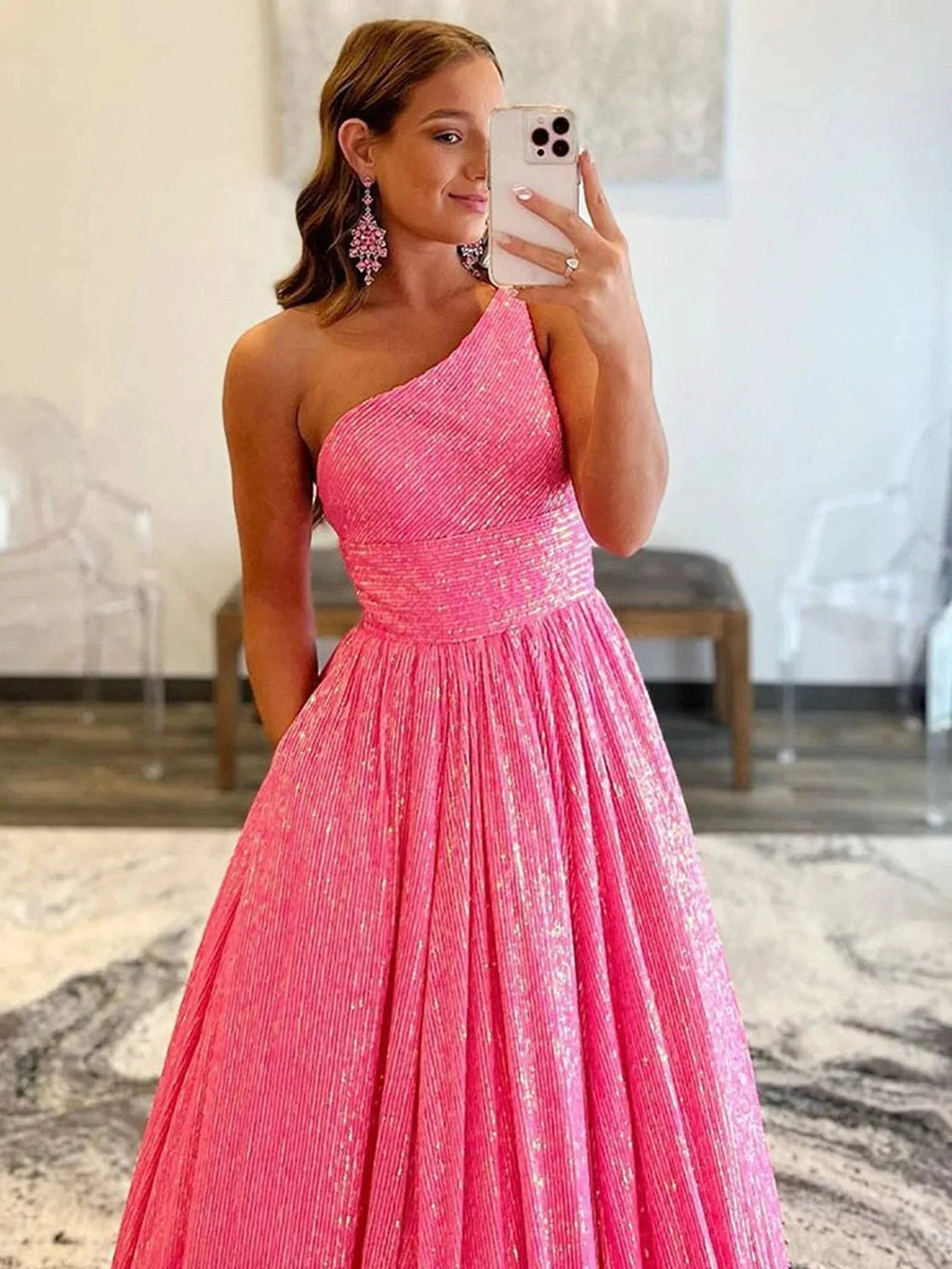 Charlee |A-Line One Shoulder Sequins Prom Dress with Pockets by KissProm