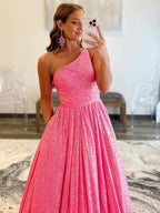 Charlee |A-Line One Shoulder Sequins Prom Dress with Pockets by KissProm