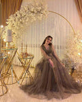 A-line V-neck Tulle Illusion Evening Dress Sheer Long Sleeves Evening Gown Y1204 by simplepromdress
