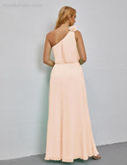 Ruffled One Shoulder Sleeveless Long Bridesmaid Dresses A-line Formal Evening Gown Side Split 28080 by numbersea