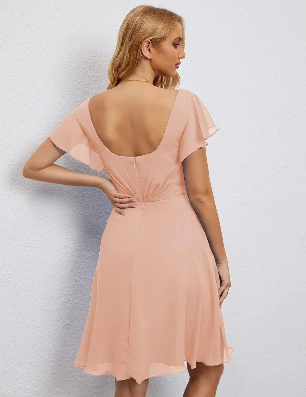 Numbersea U Back Homecoming Dress Formal Prom Dress Knee Length Short Sleeves Cocktail Party Dress 28077 by numbersea