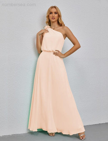 Ruffled One Shoulder Sleeveless Long Bridesmaid Dresses A-line Formal Evening Gown Side Split 28080