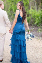 Hartlyn | Tie Shoulder Red Mermaid Ruffle Tiered Long Prom Dress with Slit by KissProm