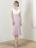 Sheath/Column V-Neck Tea-Length Mother of the Bride Dresses by Dreamylily