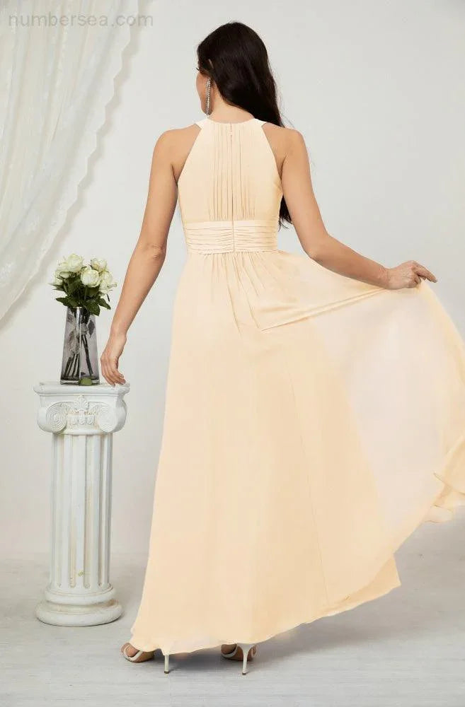 Numbersea Formal Party Gown Dress Chiffon Halter Long Sleeveless Bridesmaid Dresses 2802 by numbersea
