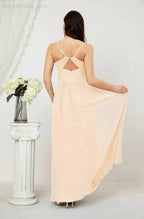 Numbersea Neck Bridesmaid Dresses Chiffon Long Spaghetti A-line Formal Prom Gown for Wedding Party Evening 2801 by numbersea