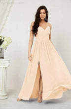 Numbersea Neck Bridesmaid Dresses Chiffon Long Spaghetti A-line Formal Prom Gown for Wedding Party Evening 2801 by numbersea
