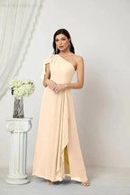 Numbersea Chiffon Ruffled One Shoulder Long Bridesmaid Dresses A-line Formal Evening Gown Side Split 2809 by numbersea