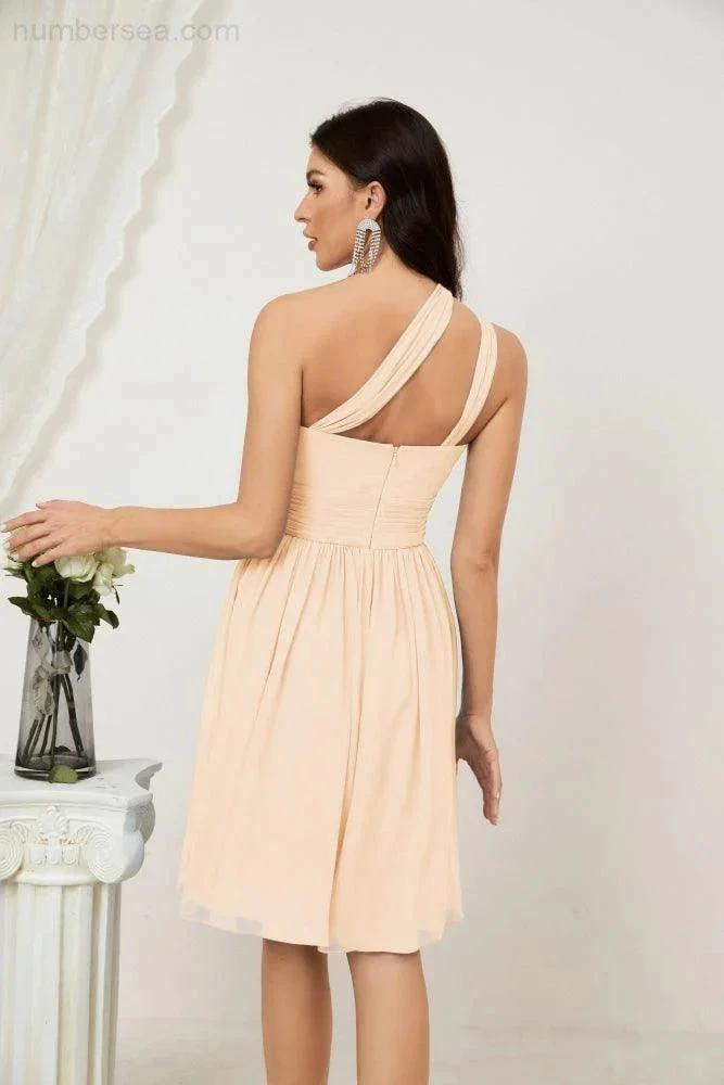 Numbersea Women Chiffon Short One Shoulder Bridesmaid Dress Formal Dresses for Party Homecoming 2804 by numbersea