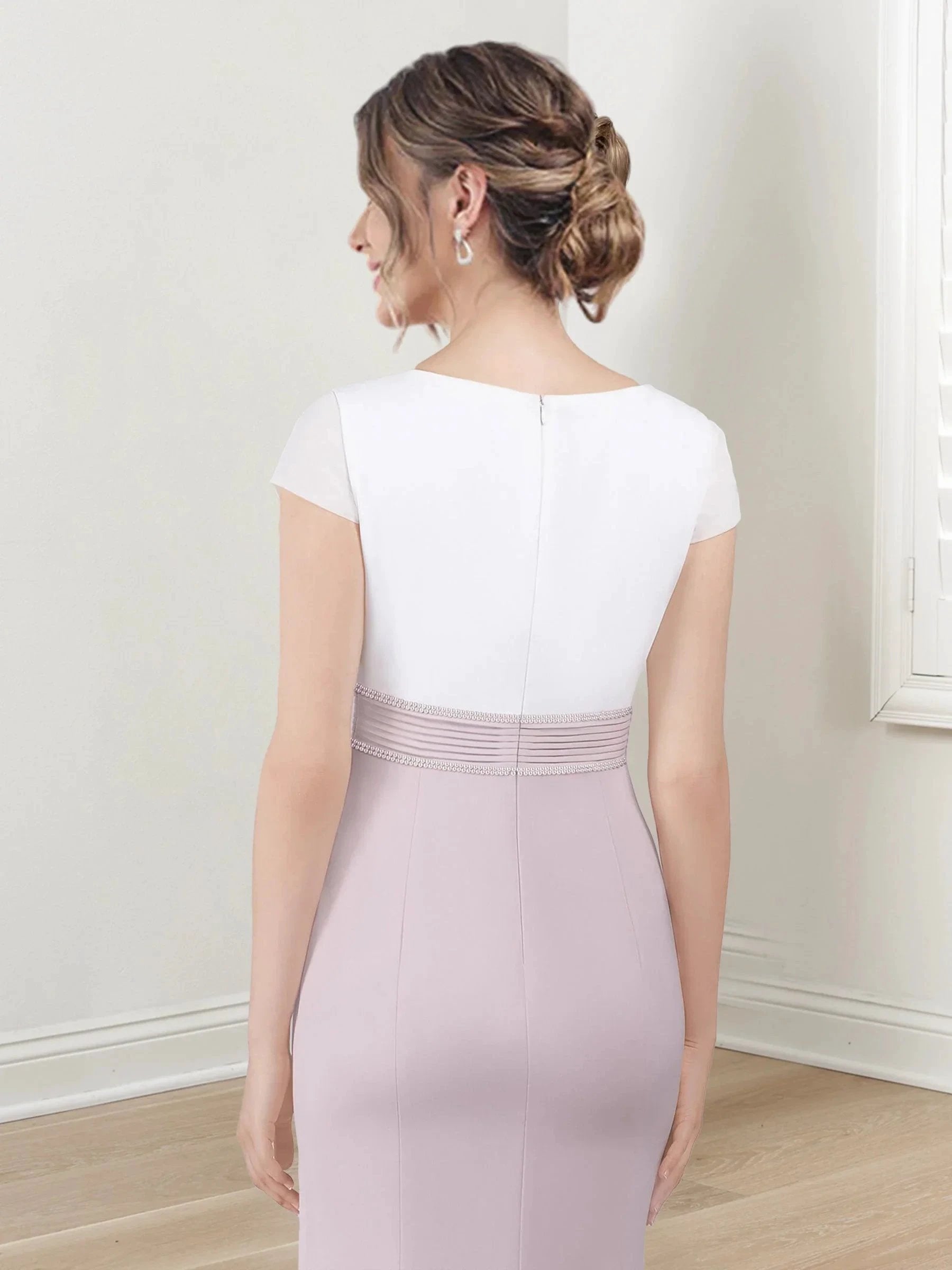 Sheath/Column V-Neck Tea-Length Mother of the Bride Dresses by Dreamylily