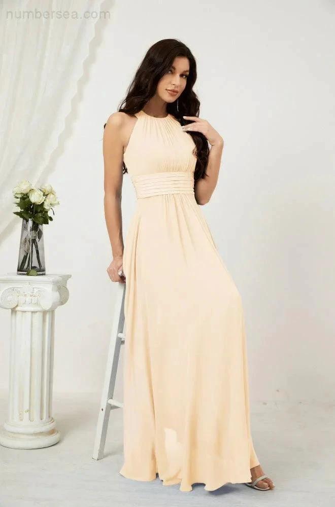 Numbersea Formal Party Gown Dress Chiffon Halter Long Sleeveless Bridesmaid Dresses 2802 by numbersea