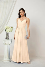 Robe de demoiselle d'honneur en mousseline Numbersea à col en V, bretelles fines, longue robe de soirée formelle avec fente 28010