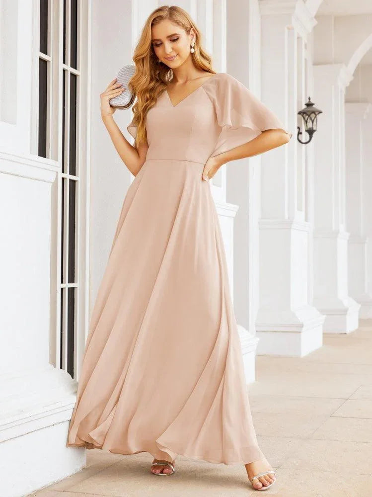 Numbersea Bridesmaid Dresses for Wedding Formal Evening Party Prom Gown with Cape 28050