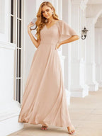 Numbersea Bridesmaid Dresses for Wedding Formal Evening Party Prom Gown with Cape 28050