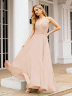 Numbersea Halter Chiffon Bridesmaid Dresses Wedding Appare Sleeveless Formal Prom Dress with Ruffled Back 28035 by numbersea