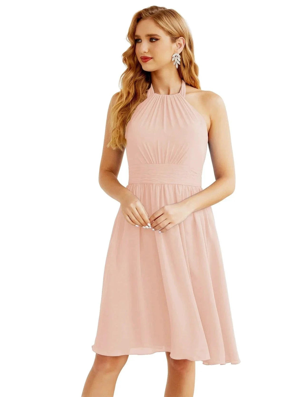 Numbersea Halter Chiffon Bridesmaid Dresses Short Sleeveless Formal Party Dress Open Back 28023 by numbersea