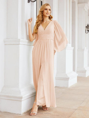 Numbersea Bridesmaid Dresses with Split for Wedding Party Flutter Sleeves 28045