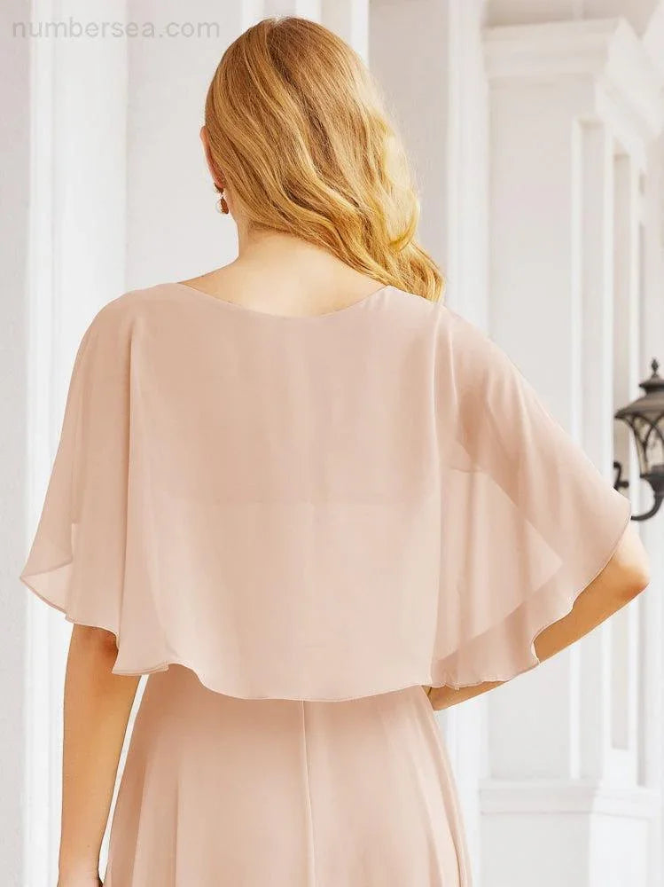 Numbersea Bridesmaid Dresses for Wedding Formal Evening Party Prom Gown with Cape 28050