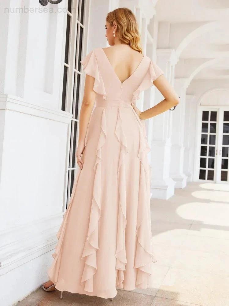 Ruffled Bridesmaid Dresses with Sleeves Long Formal Party Dress 28041 by numbersea