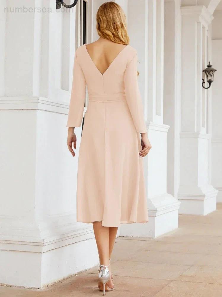 Bridesmaid Dress V-Back Waist Belt Mother of the Bride Wedding Guest SY28031 by numbersea