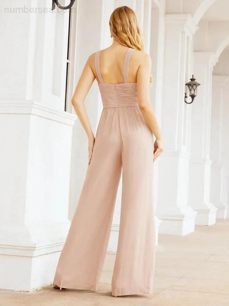 Numbersea Crisscross Neck Jumpsuit Formal Evening Dress Long Bridesmaid Dresses Bell-bottomed Pants 28033 by numbersea