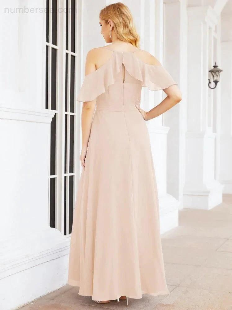 Numbersea Cold Shoulder Long Bridesmaid Dresses Side Slit Formal Prom Gowns Party Wedding 28070 by numbersea