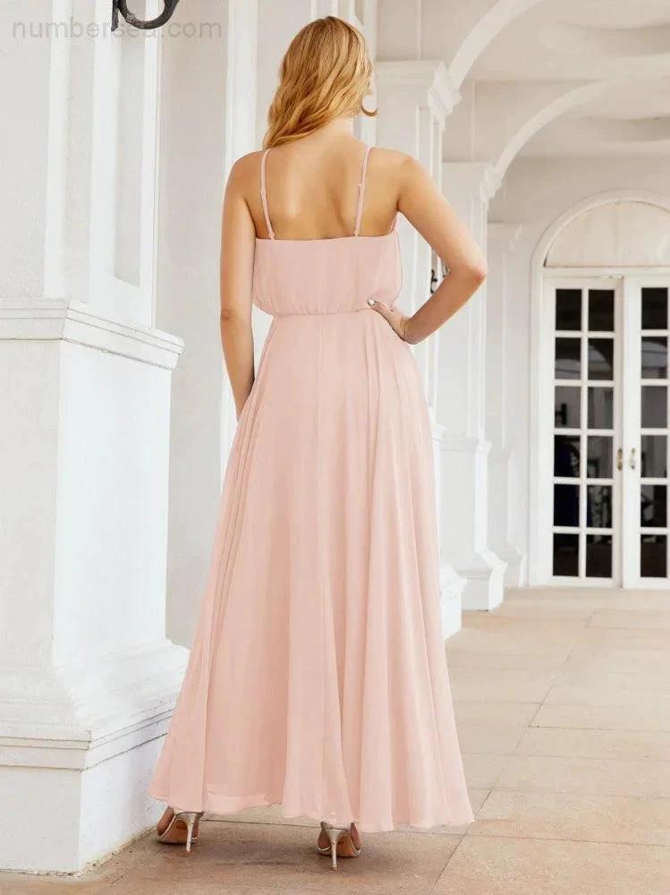 Numbersea Halter Long Bridesmaid Dresses Formal A line Juniors Dress 28029 by numbersea