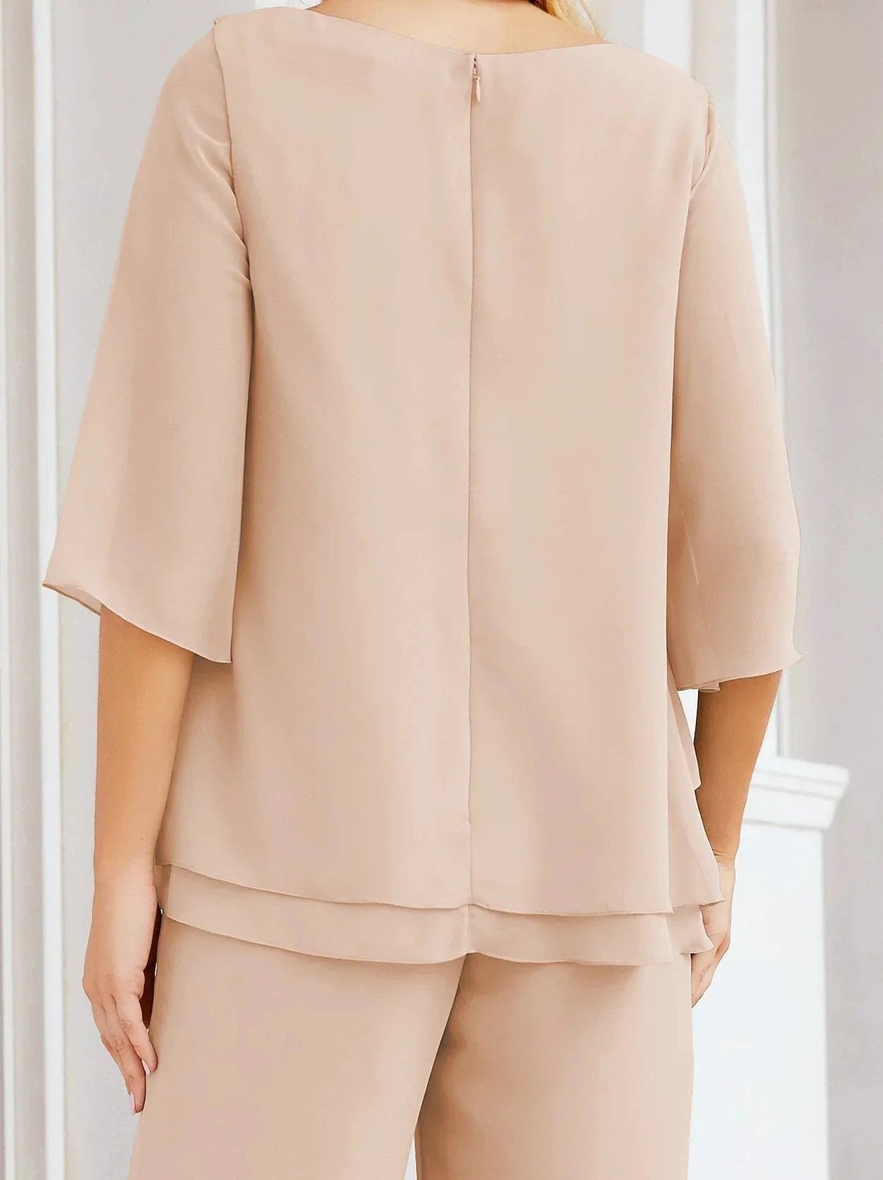 Sunnderly Elegant 2 Piece Mother of The Bride Dress Plus Size Pant Suits Ruffle Layers Sliver Housecoat SY28064 by numbersea