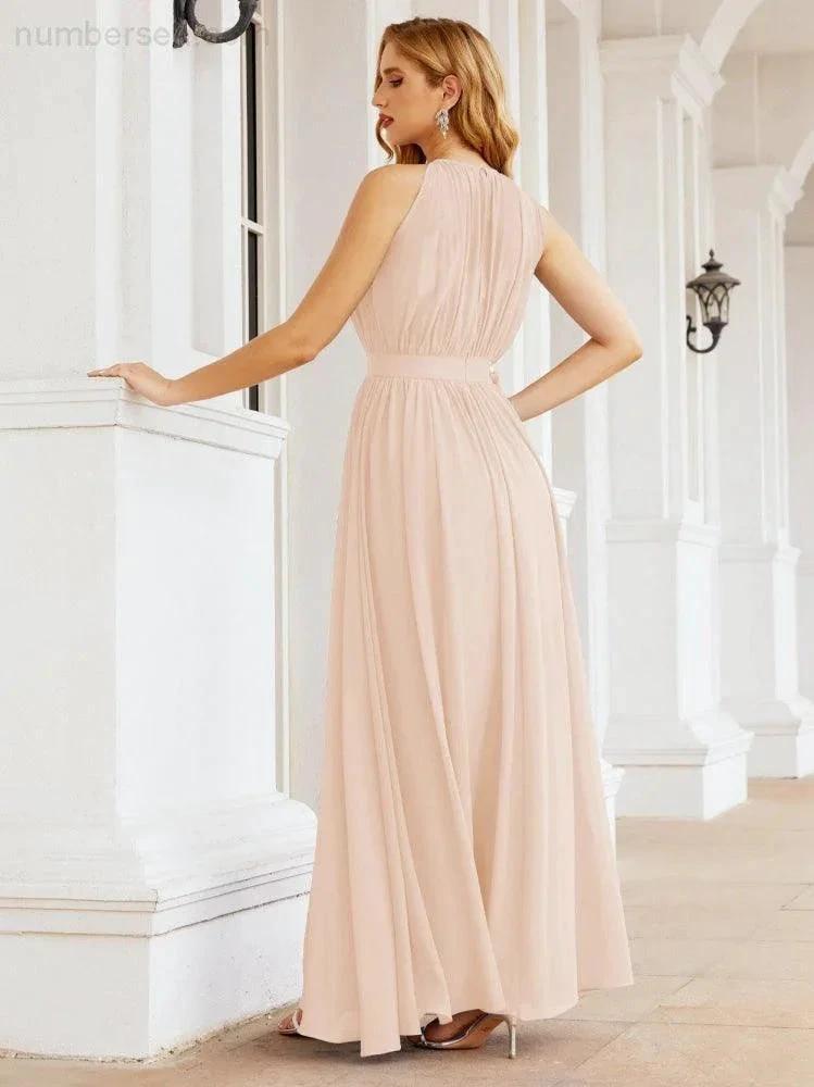 Numbersea Halter Bridesmaid Dress Empire Waist Formal Evening Prom Gown for Mother of The Bride 28030 by numbersea