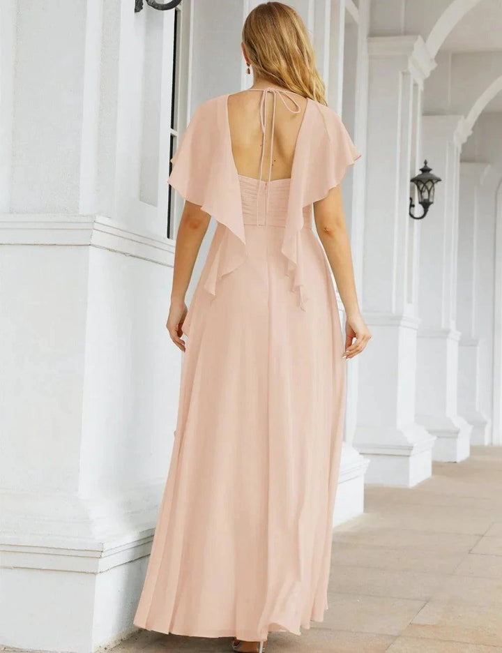 Numbersea Chiffon Bridesmaid Dresses Long Formal Evening Prom Mother of The Bride Dress with Flutter Sleeve SEA28040 by numbersea