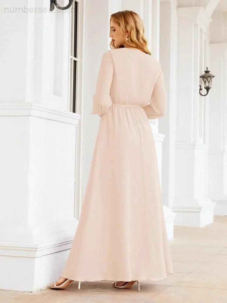 Sunnderly Women's Chiffon Bridesmaid Dress A line Long Sleeves Formal Evening Prom Gown for Wedding Guest SY28032 by numbersea