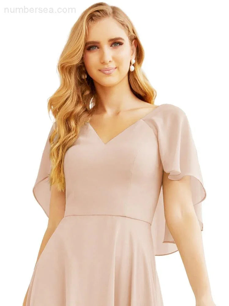 Numbersea Bridesmaid Dresses for Wedding Formal Evening Party Prom Gown with Cape 28050
