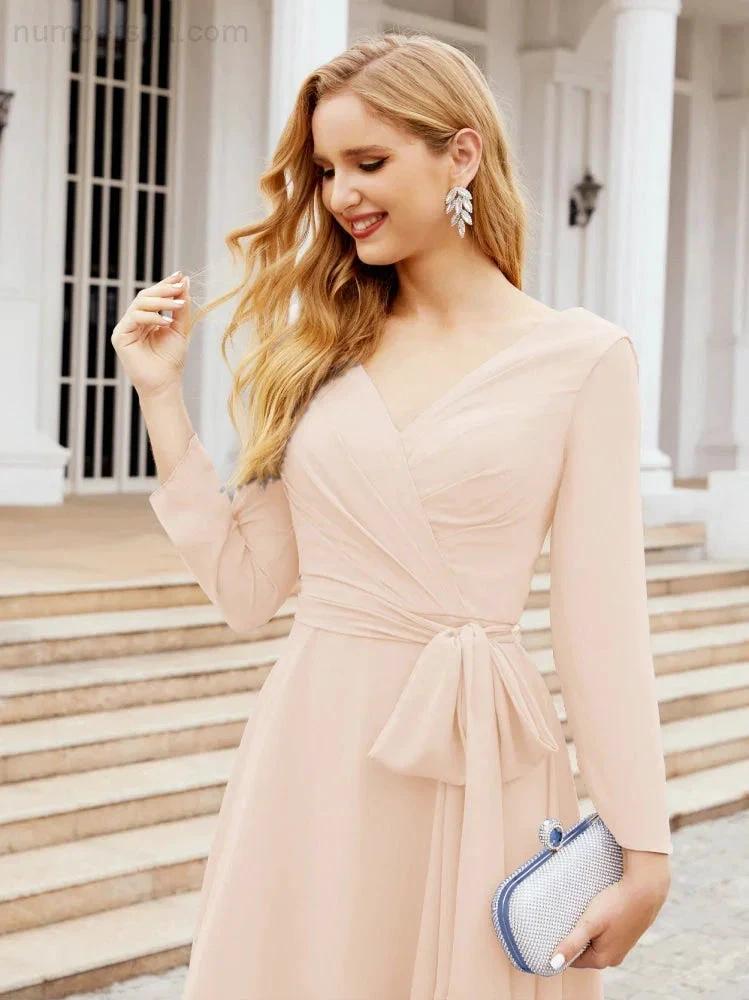 Bridesmaid Dress V-Back Waist Belt Mother of the Bride Wedding Guest SY28031 by numbersea