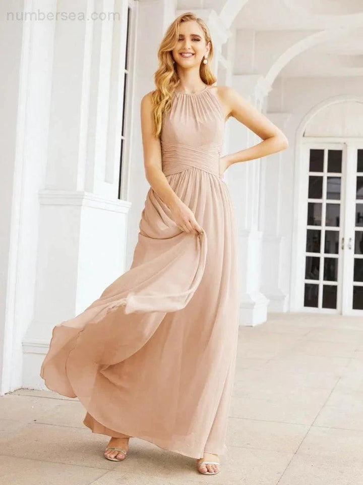 Numbersea Sleeveless Bridesmaid Dresses Long Prom Gown Zipper with Keyhole Back 28056 by numbersea