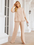 Sunnderly Elegant 2 Piece Mother of The Bride Dress Plus Size Pant Suits Ruffle Layers Sliver Housecoat SY28064 by numbersea