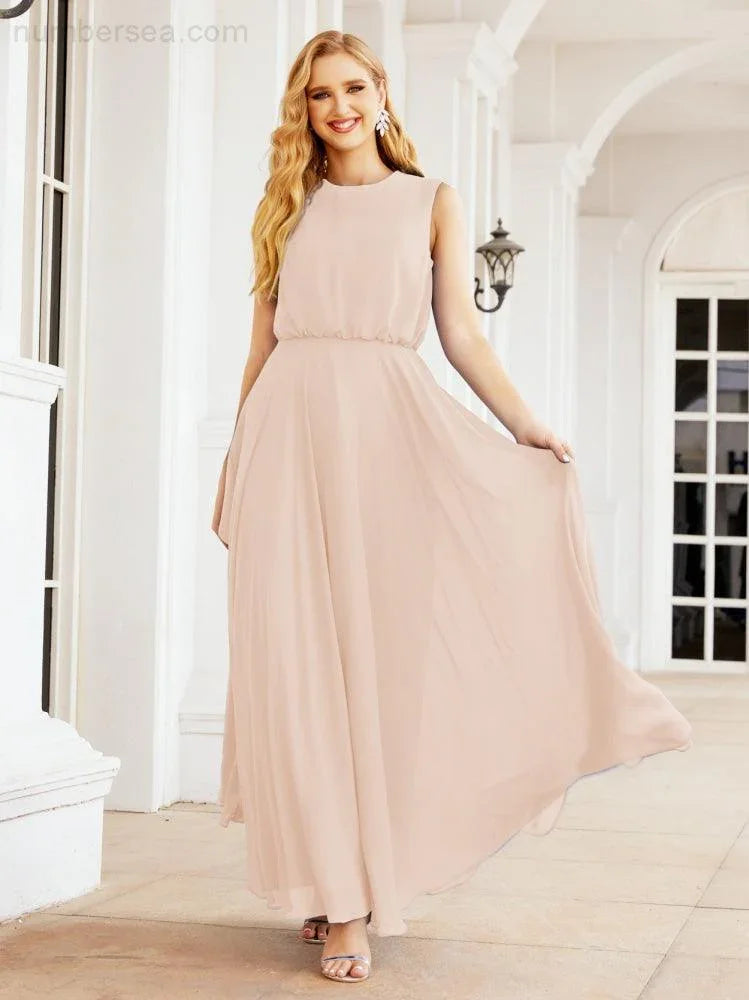 Numbersea Sleeveless Long Bridesmaid Dress A line Formal Evening Prom Gown 28025